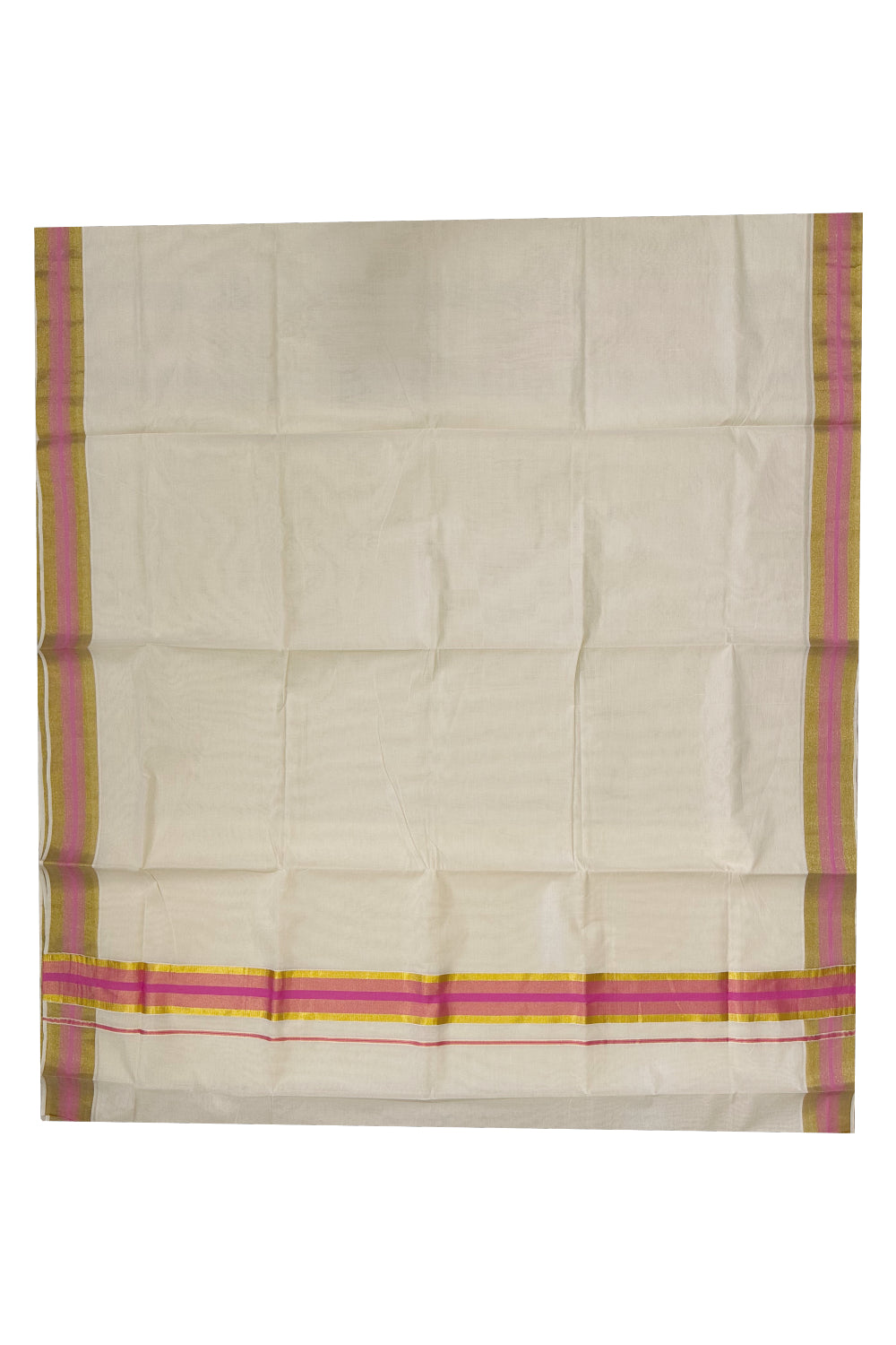 Kerala Pure Cotton Plain Saree with Kasavu and Pink Border