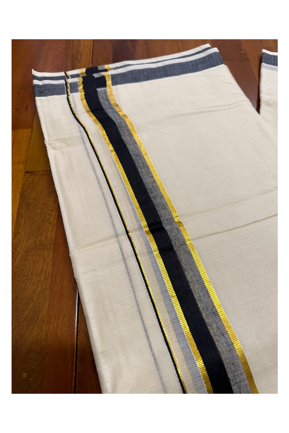 Kerala Cotton Double Mundu with Black and Kasavu Border