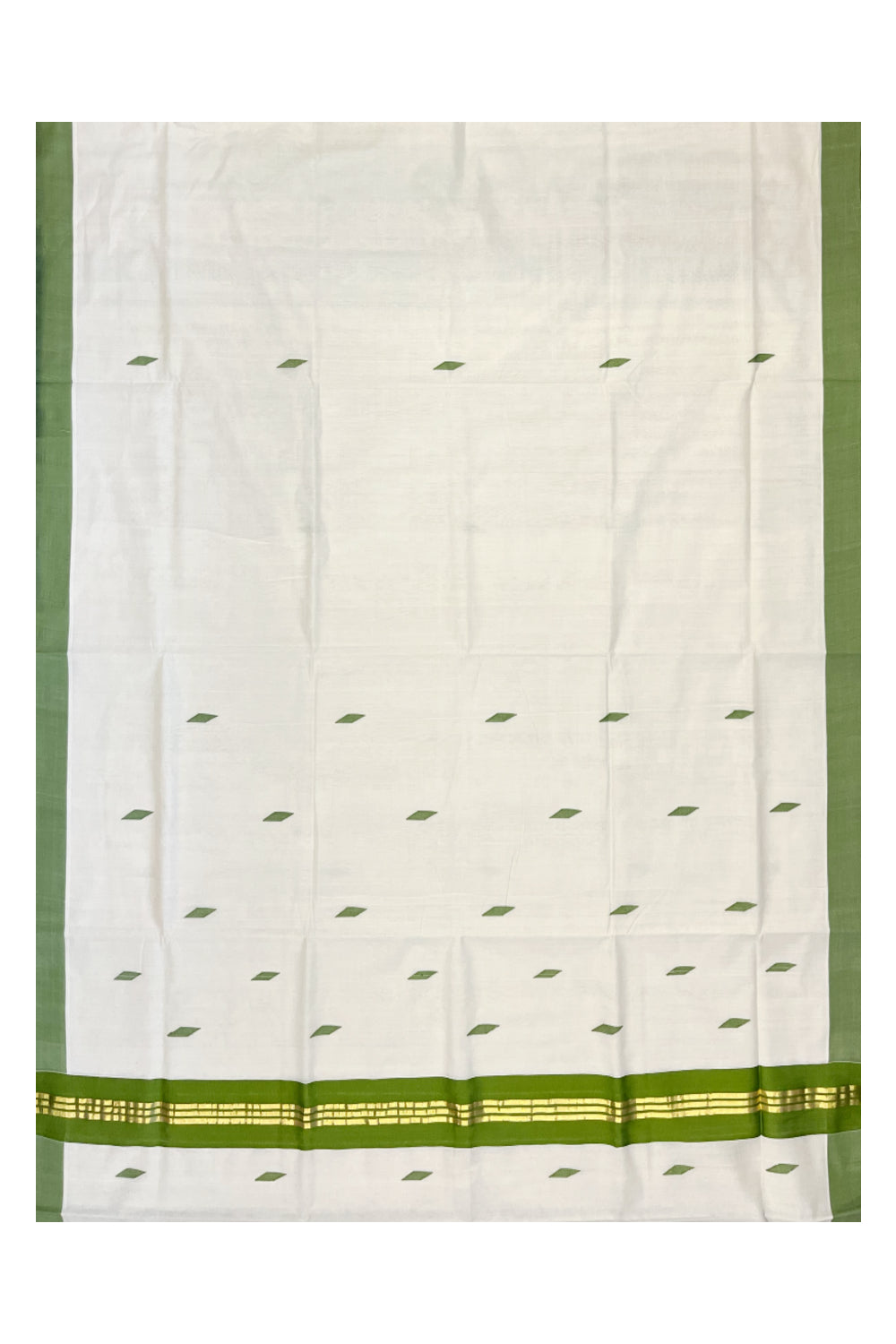 Southloom Premium Balaramapuram Unakkupaavu Handloom Cotton Butta Saree with Kasavu and Green Border