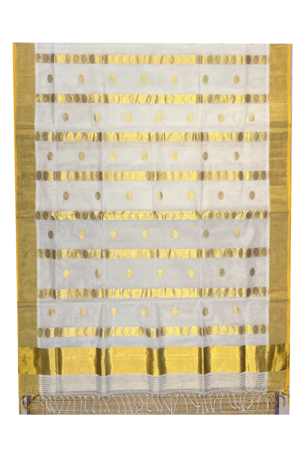 Southloom Premium Handloom Kasavu Saree with Golden Polka Woven Designs Across Body