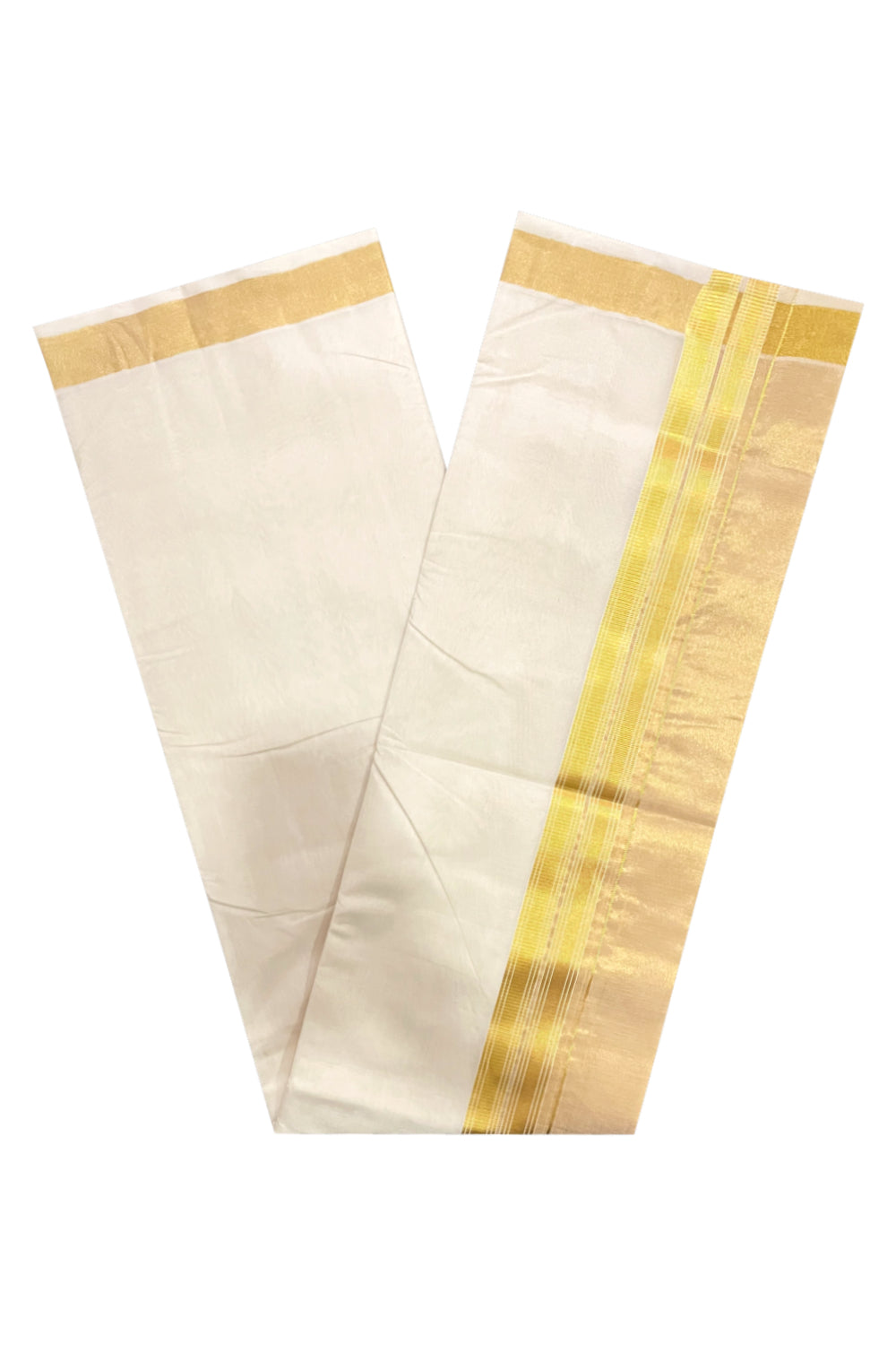 Southloom Premium Handloom Pure Cotton Wedding Mundu with Tissue Kasavu on Border (South Indian Kerala Dhoti)