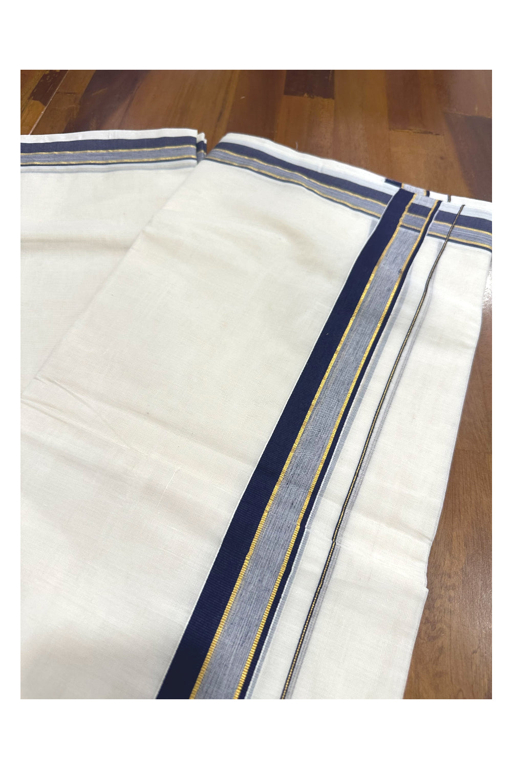 Southloom Premium Handloom Mundu with Deep Blue and Kasavu Kara (Onam Mundu 2023)