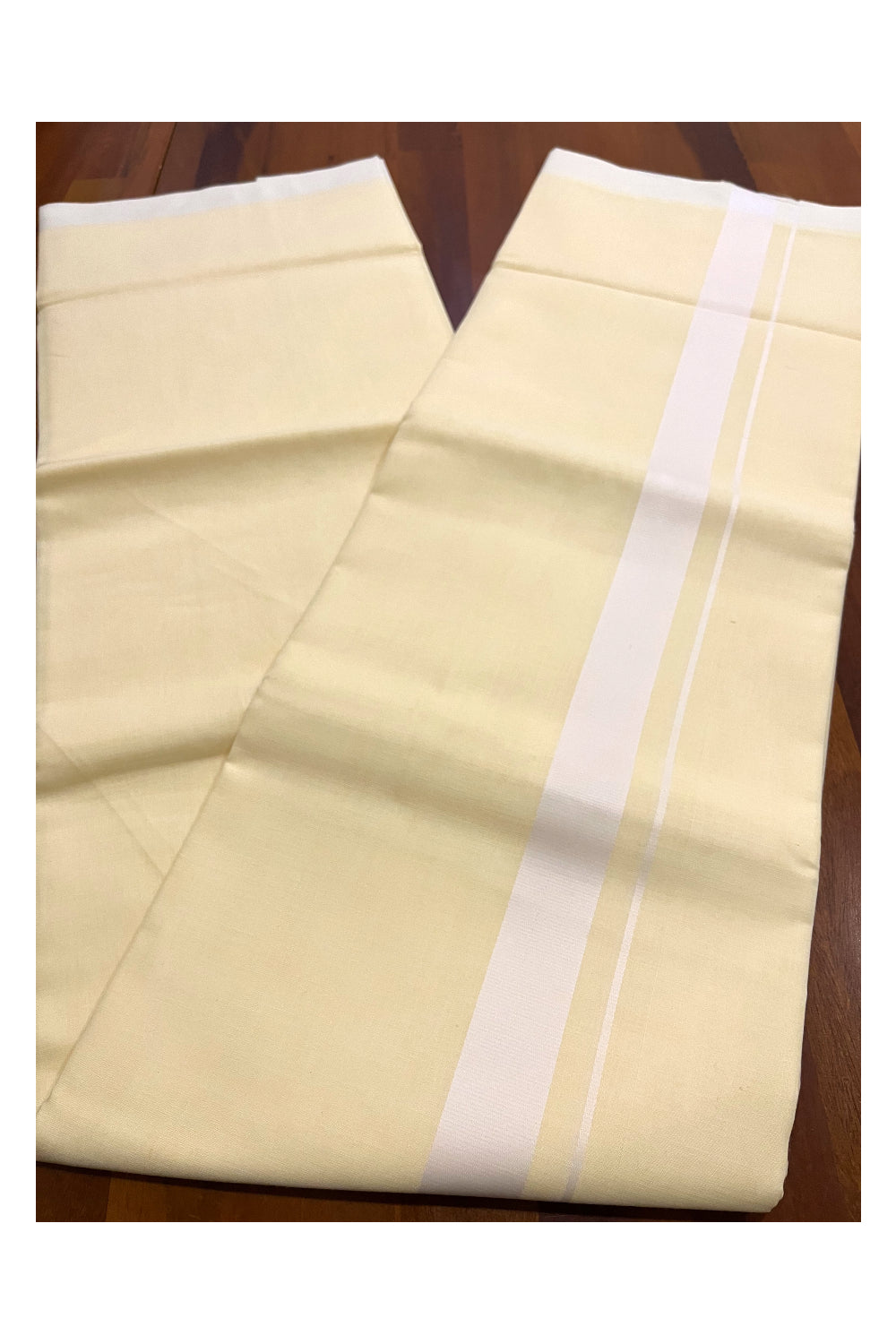 Pure Cotton Yellow Double Mundu with White Border (South Indian Kerala Dhoti)