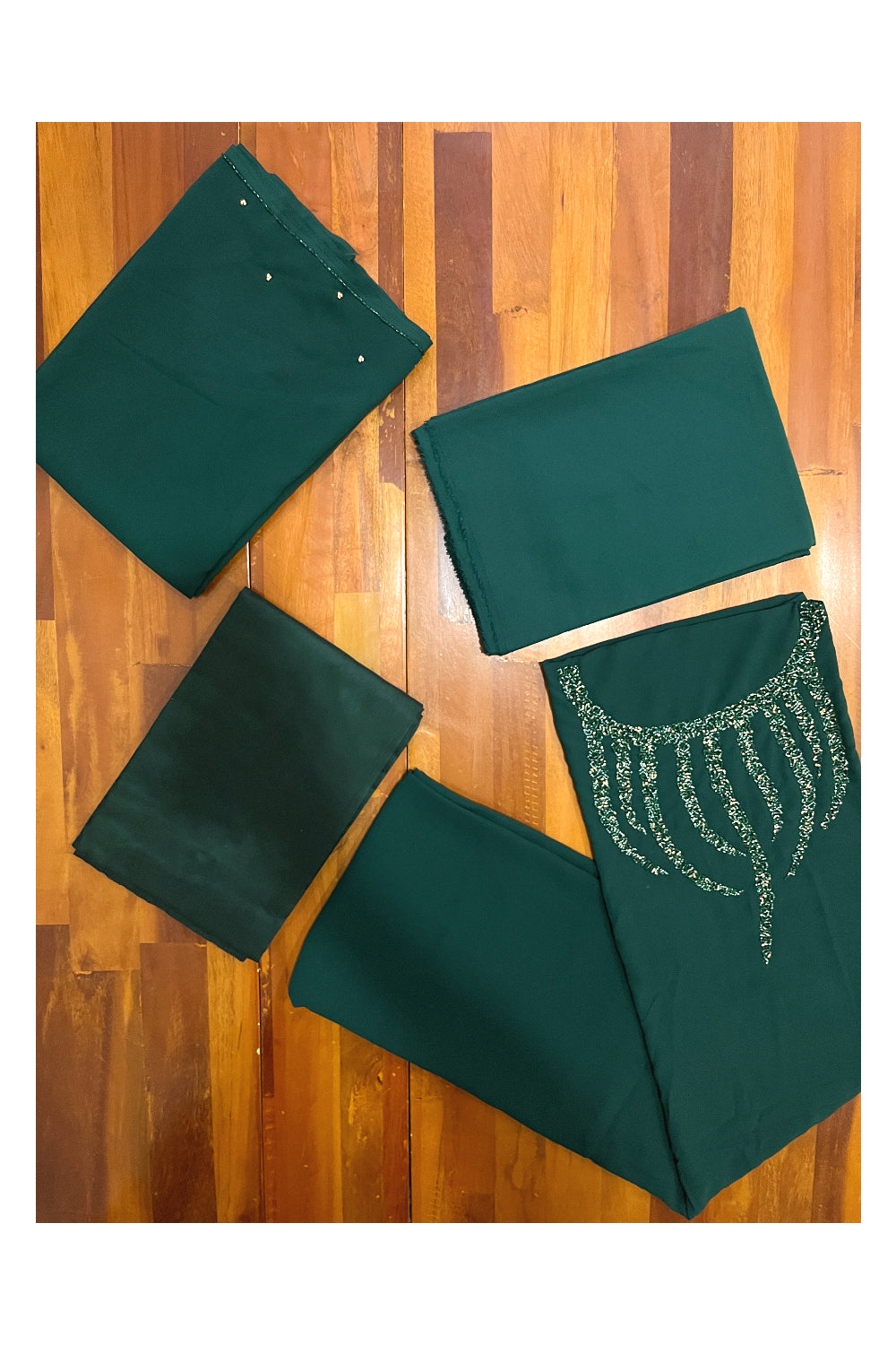 Southloom™ Georgette Churidar Salwar Suit Material in Dark Green with Bead Works
