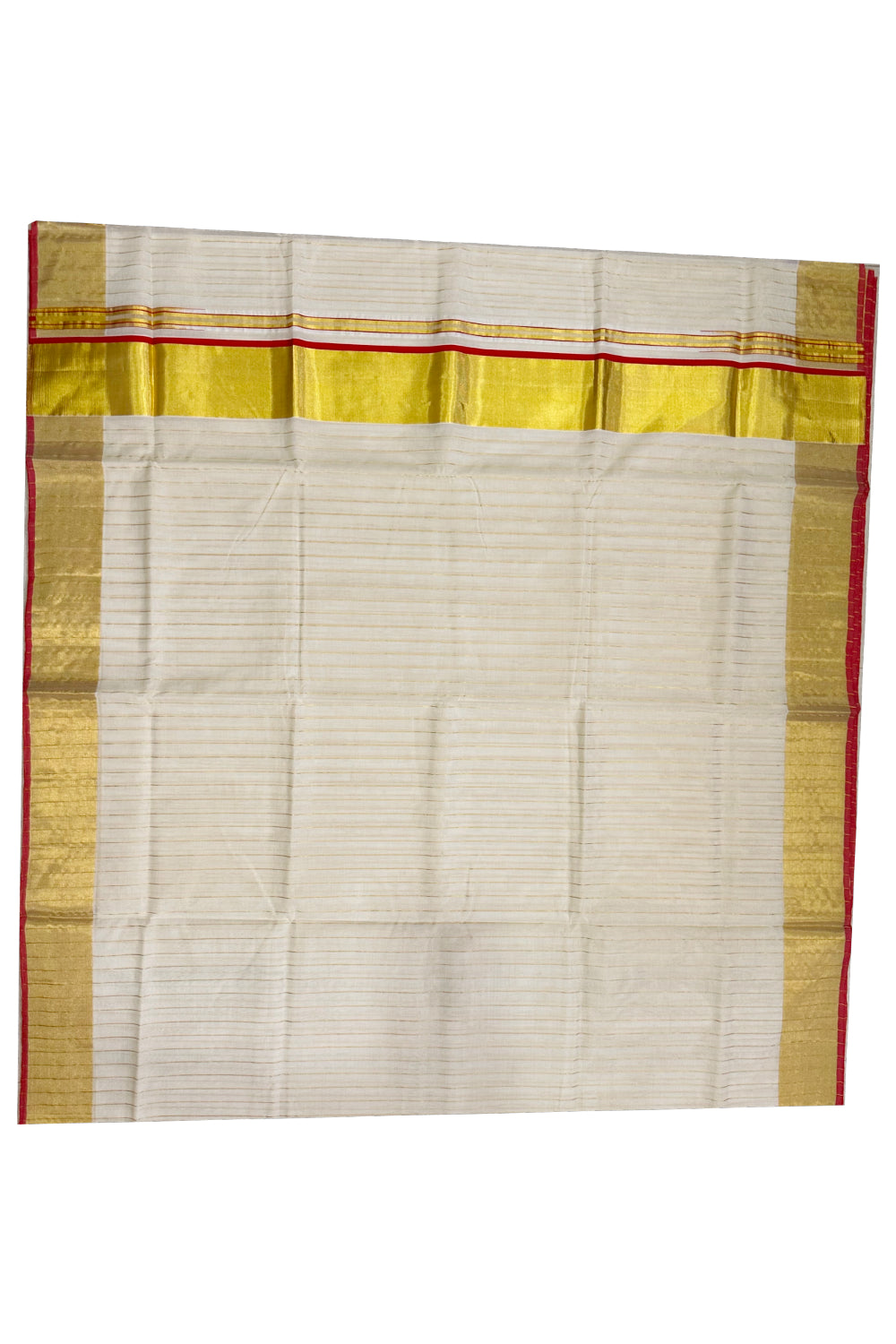 Southloom™ Handloom Kerala Saree with Kasavu Lines Across Body and Red Border (Onam Saree 2023)