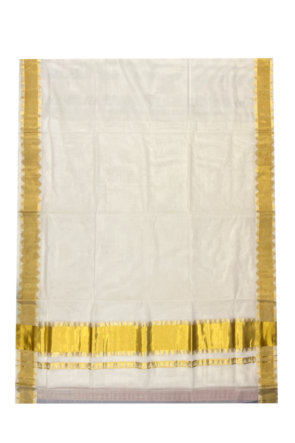 Southloom™ Premium Handloom Cotton Kasavu Saree with Handwoven Temple Work On Border