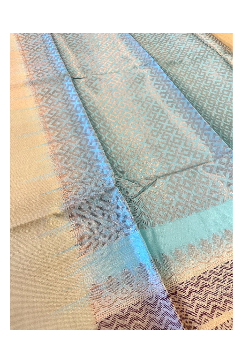 Southloom Semi Tussar Turquoise Woven Saree with Yellow Border