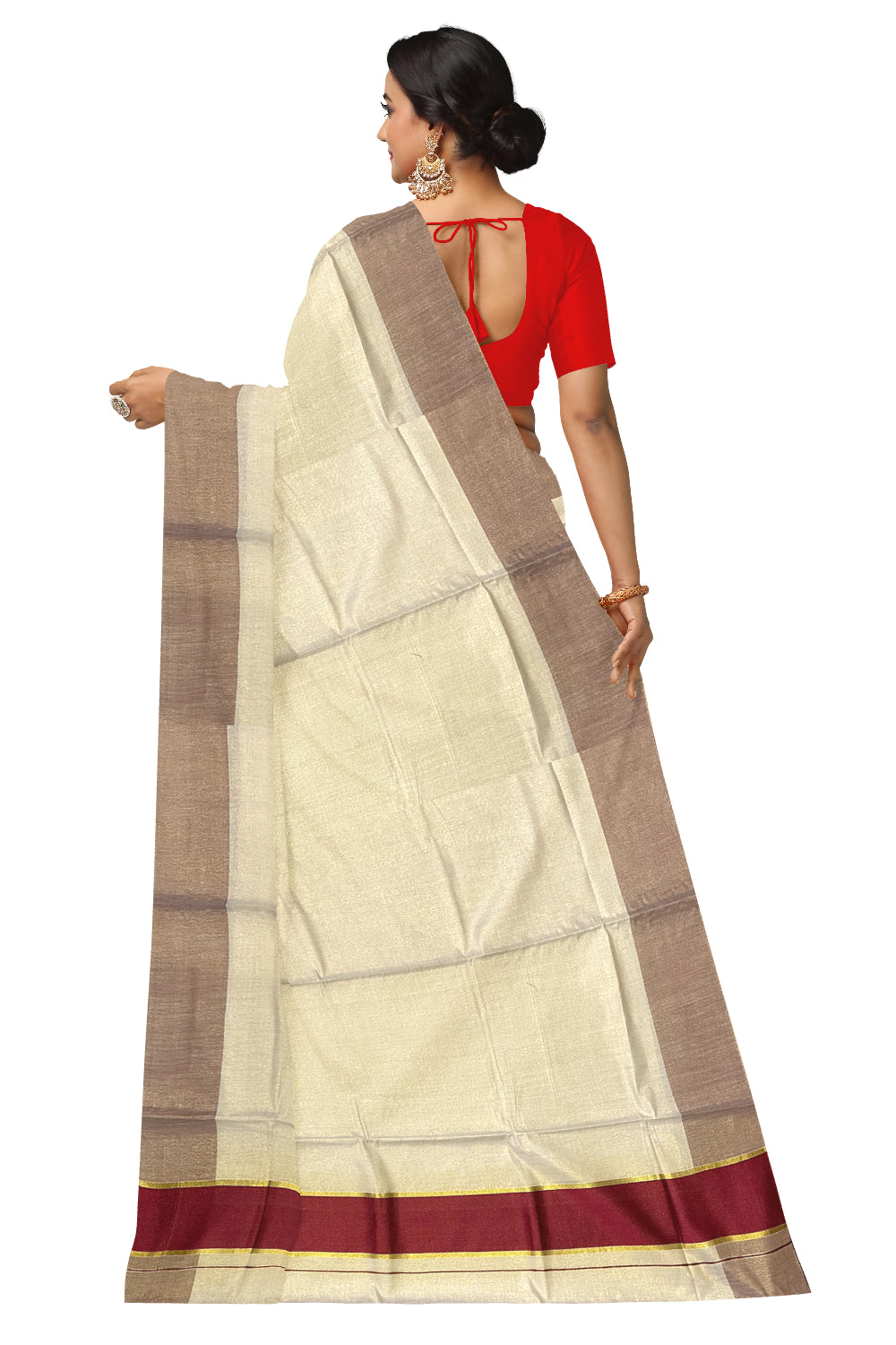 Kerala Kasavu Tissue Saree with Maroon Kara and Border (Onam Saree 2023)