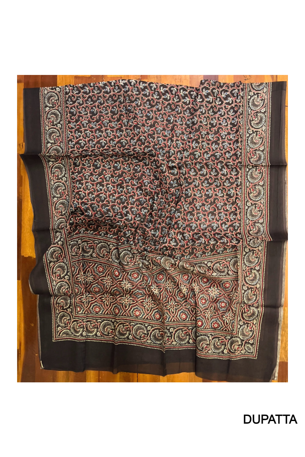 Southloom™ Cotton Churidar Salwar Suit Material with Black Maroon Ajrakh Prints