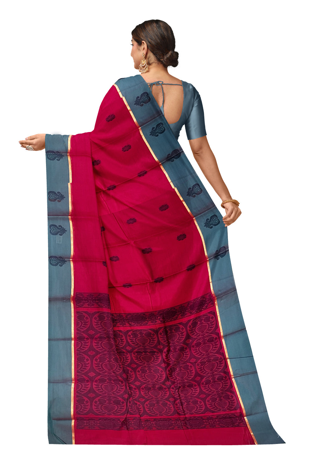 Southloom Cotton Maroon Saree with Woven Butta Works on Body and Pallu