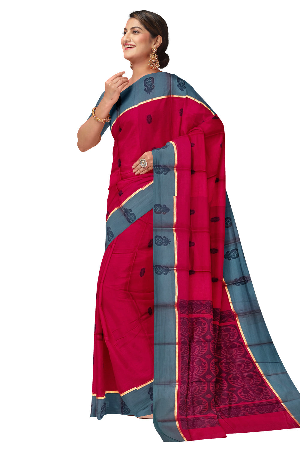 Southloom Cotton Maroon Saree with Woven Butta Works on Body and Pallu