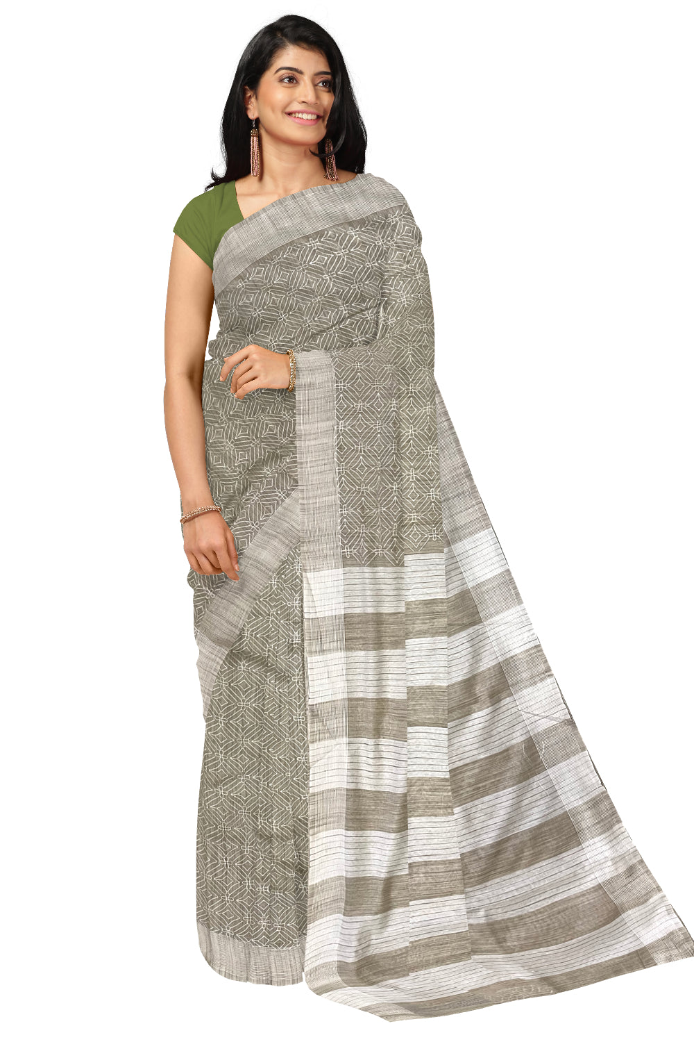 Southloom Cotton Light Brown Designer Saree with Embroidery Work