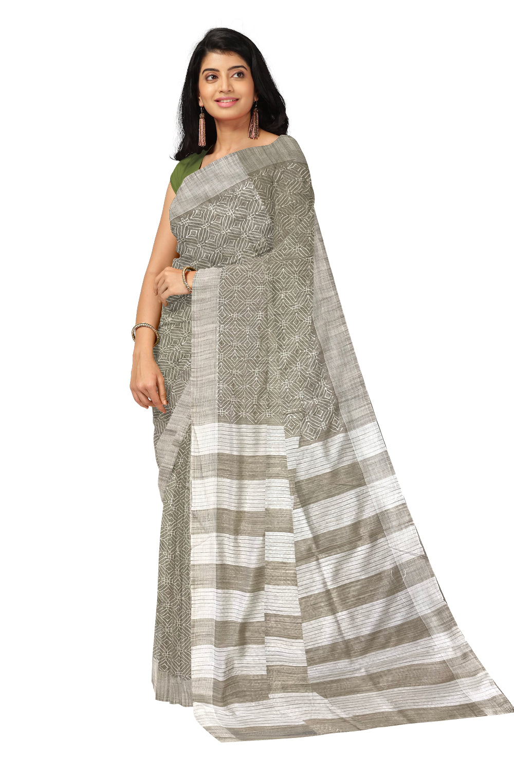 Southloom Cotton Light Brown Designer Saree with Embroidery Work