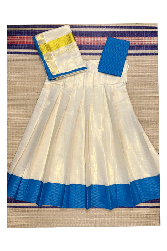 Southloom Semi Stitched Tissue Dhavani Set with Pavada and Blue Blouse Piece