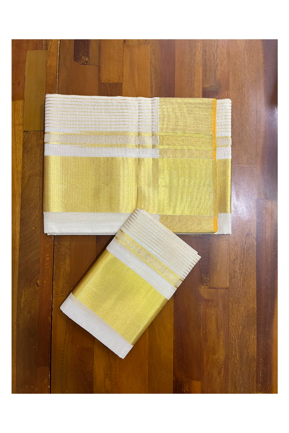 Southloom Premium Balaramapuram Unakkupaavu Handloom Cotton Wedding Set Mundu with Kasavu Border