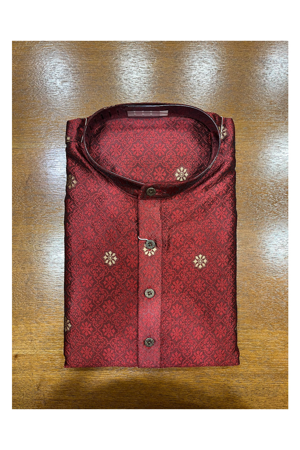 Southloom Red Woven Patterns Semi Silk Short Kurta for Men