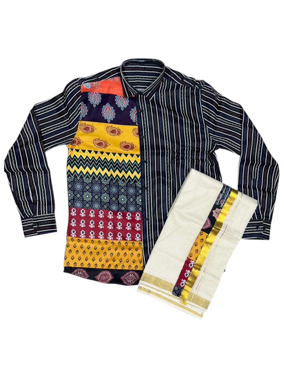 Southloom Premium Satin Digital Printed Design Men's Combo  (Shirt + Mundu) SL576