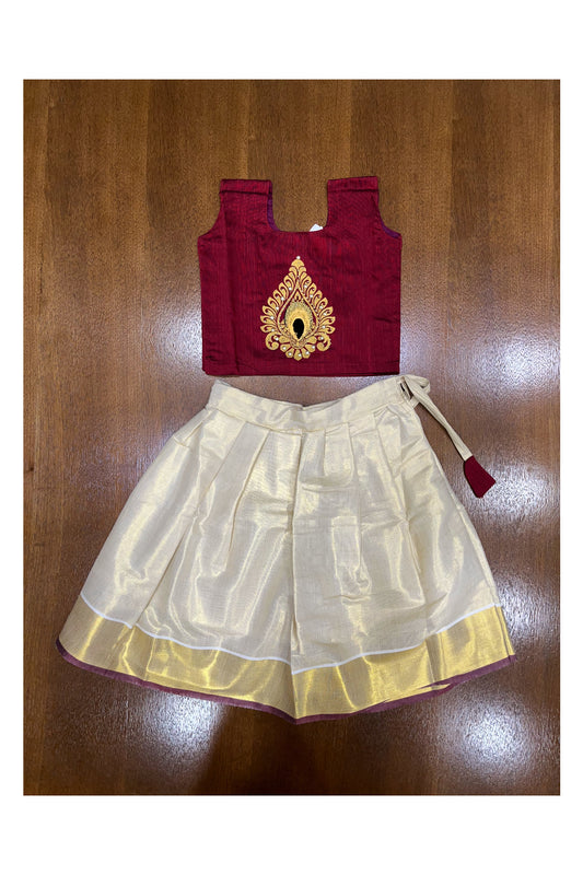 Southloom Kerala Pavada Blouse with Maroon Bead Work Design (Age - 1 Year)