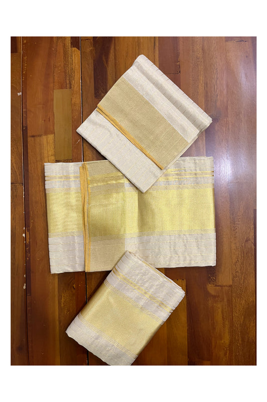 Southloom Super Premium Balaramapuram Handloom Tissue Lines Unakkupaavu Wedding Pudava Set Mundu (with Matching Blouse Piece)