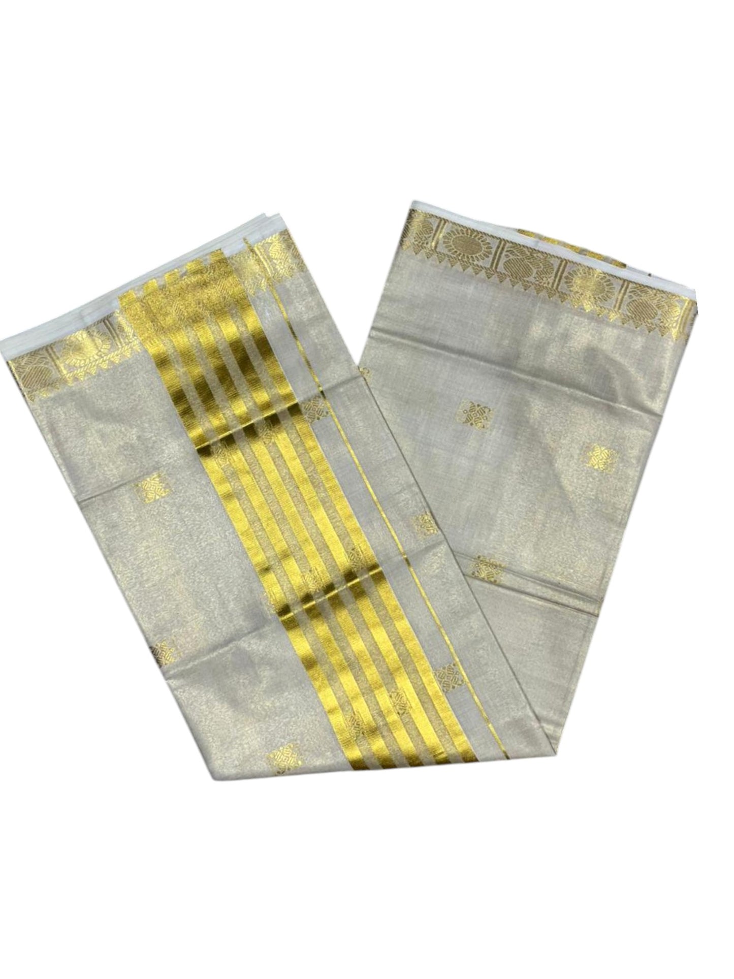 Southloom  Kerala Tissue Kasavu Butta Work Saree on Body