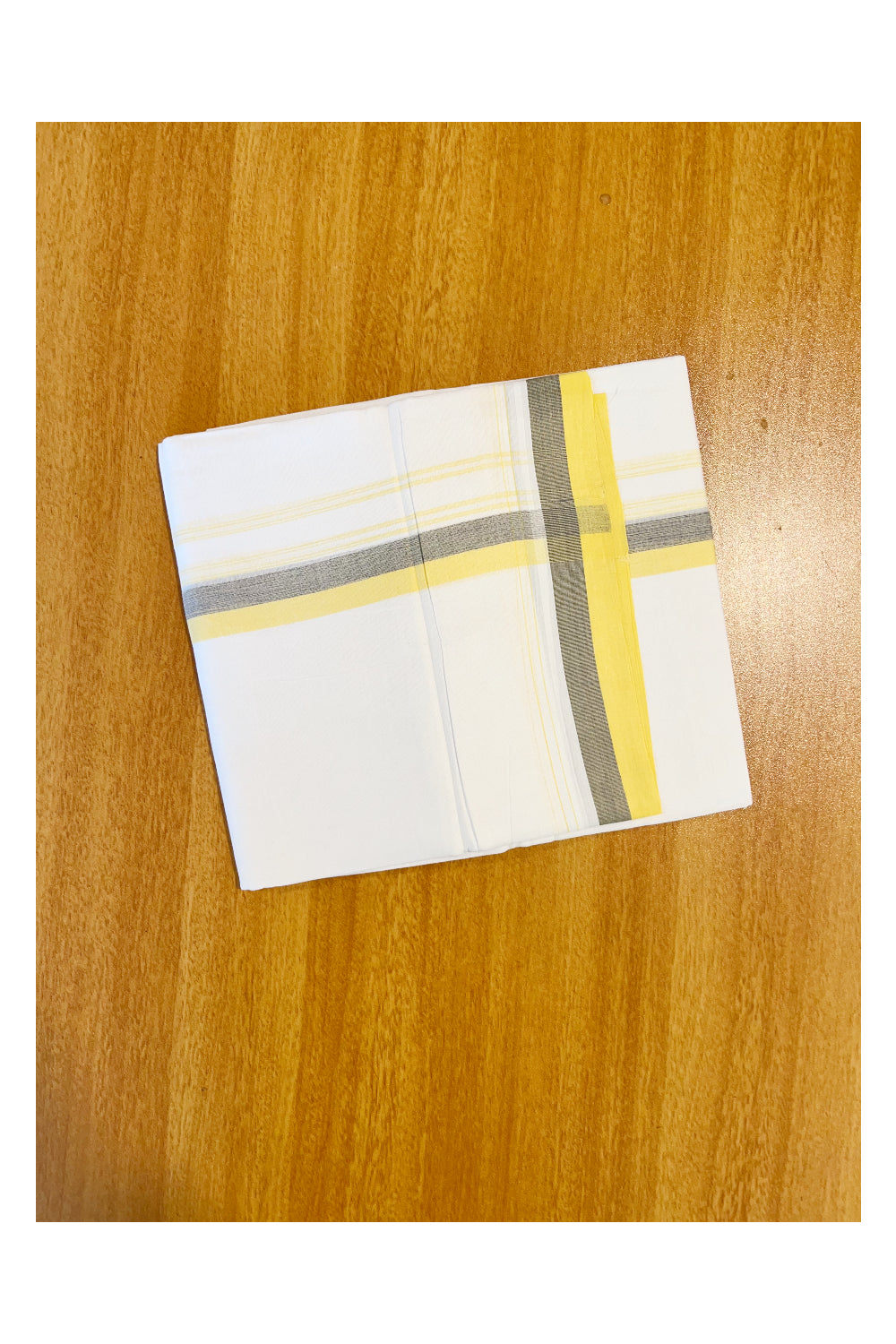 Pure White Cotton Double Mundu with Black And Yellow Border (South Indian Dhoti)