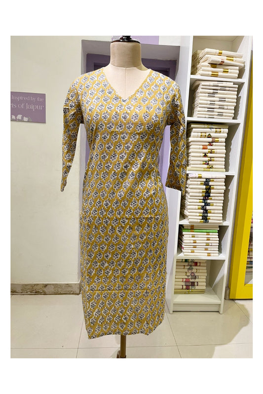 Southloom Stitched Cotton Kurti in Yellow  Printed Designs