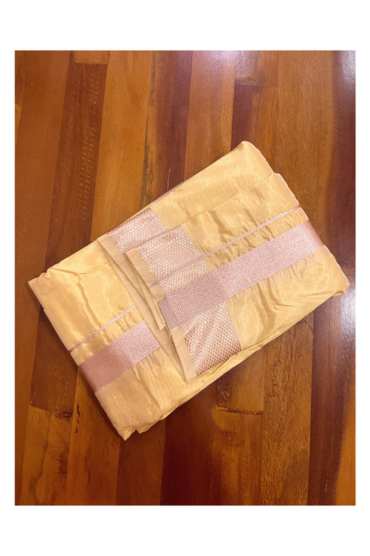 Southloom Semi Silk Yellow Mundu with Kasavu Woven Border (South Indian Kerala Dhoti)