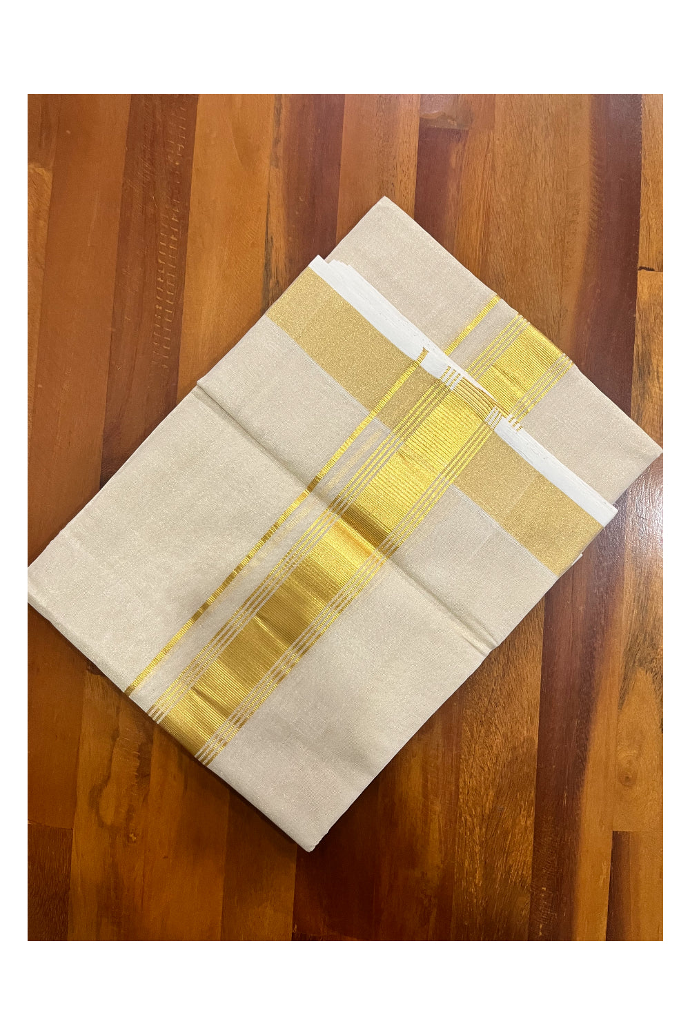 Southloom Premium Wedding Handloom Tissue Mundu with Kasavu Border (South Indian Kerala Dhoti)