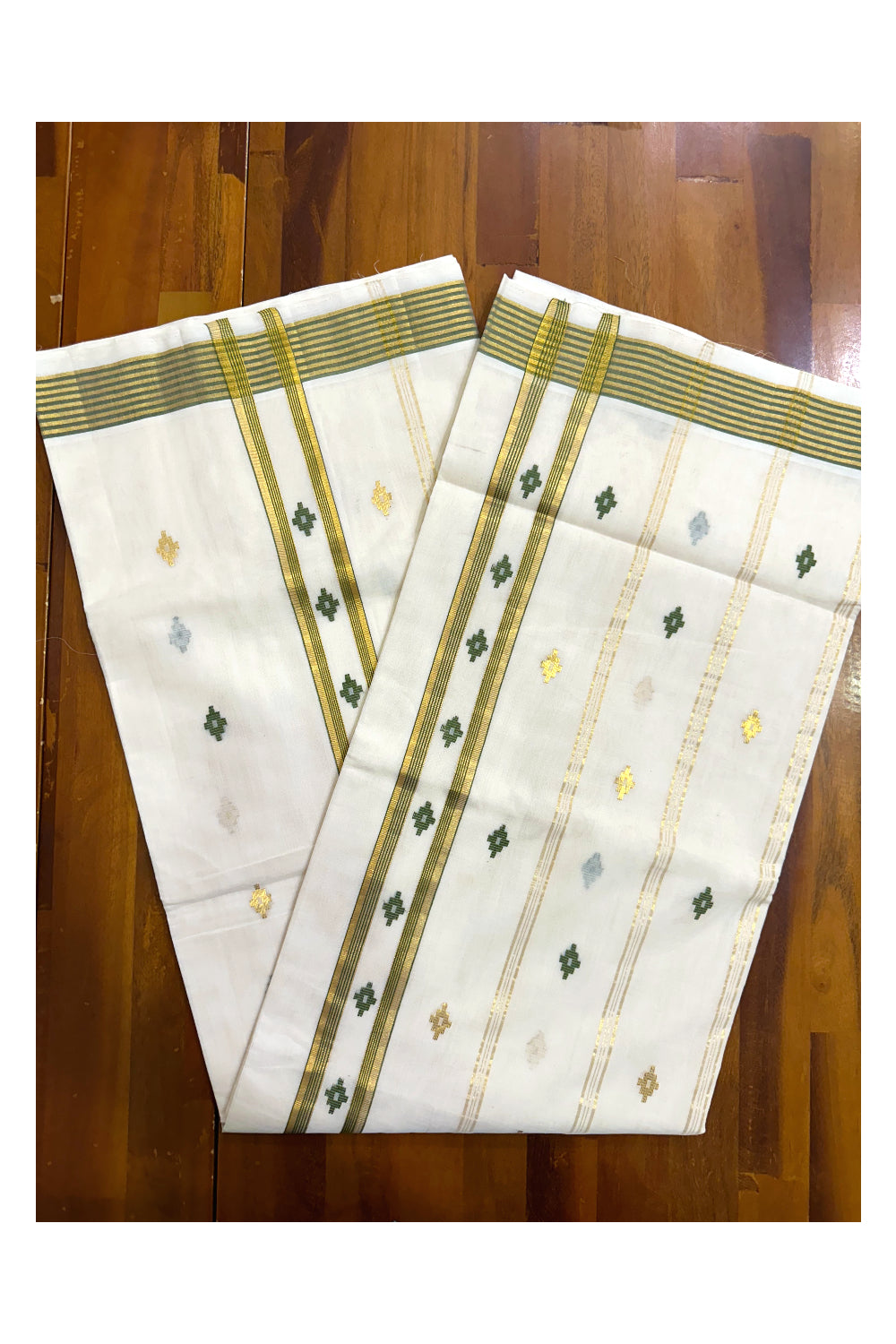 Southloom Premium Handloom Kerala Saree with Light Green Woven Designs And Kasavu Border (Vishu 2024 Collection)