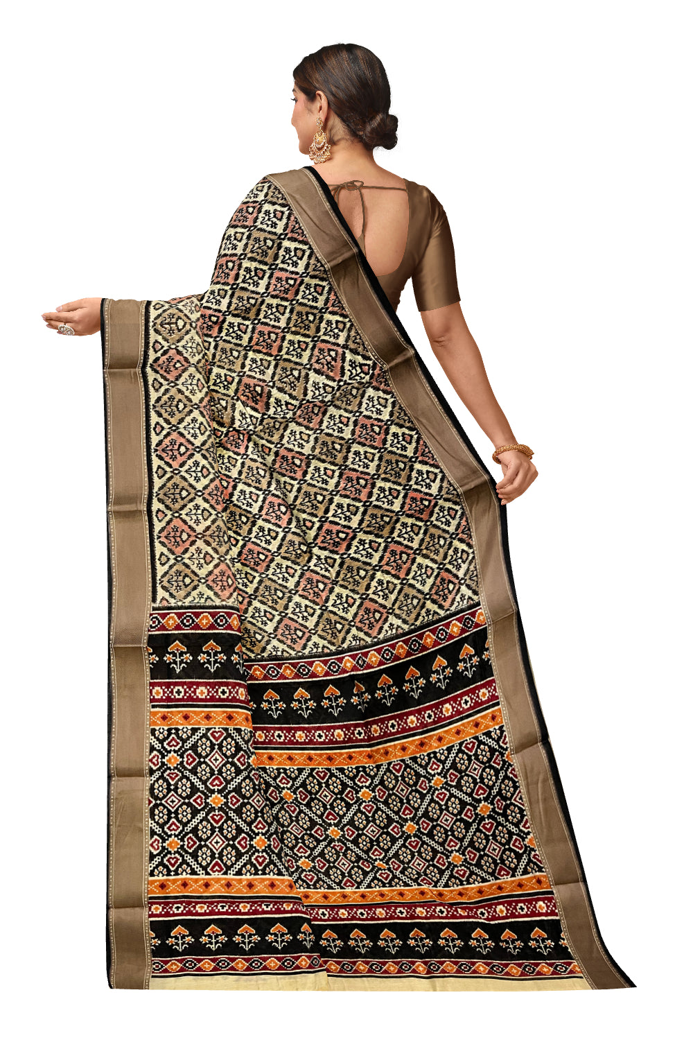 Southloom Black Beige Cotton Saree with Woven Patterns on Body