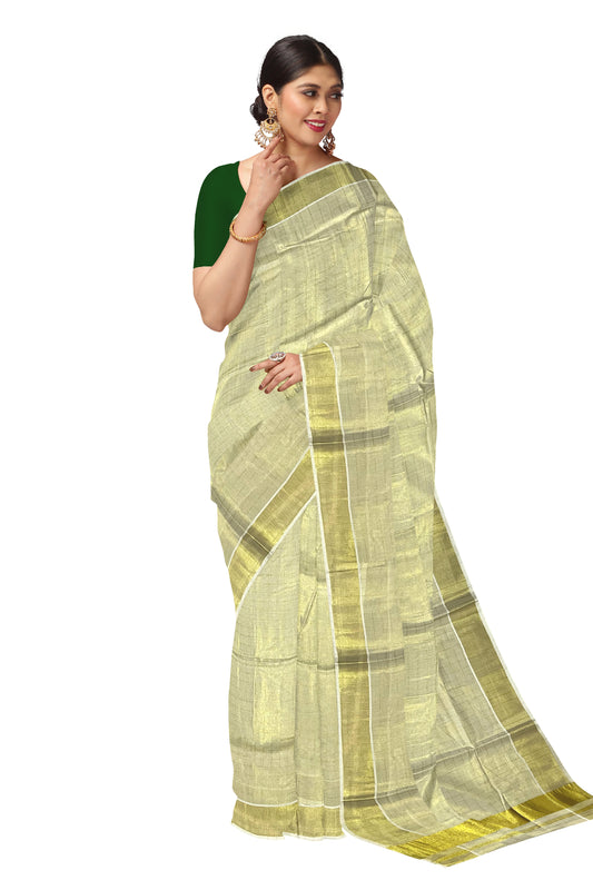 Kerala Tissue Kasavu Check Design Saree with 3 Inch Border