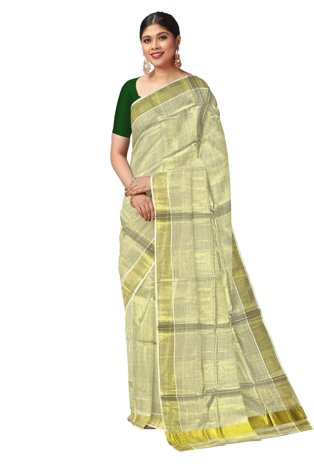 Kerala Tissue Kasavu Check Design Saree with 3 Inch Border