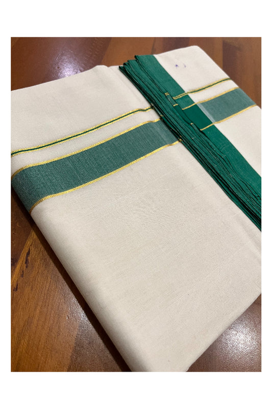 Southloom Premium Balaramapuram Unakkupaavu Handloom Mundu with Green and Kasavu Border (South Indian Kerala Dhoti)