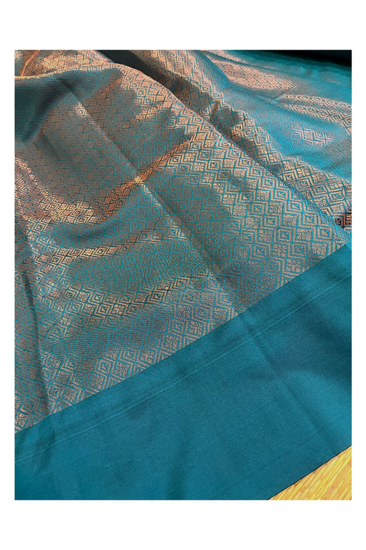 Southloom Semi Stitched Semi Silk Teal Dhavani Set include Neriyathu and Blouse Piece