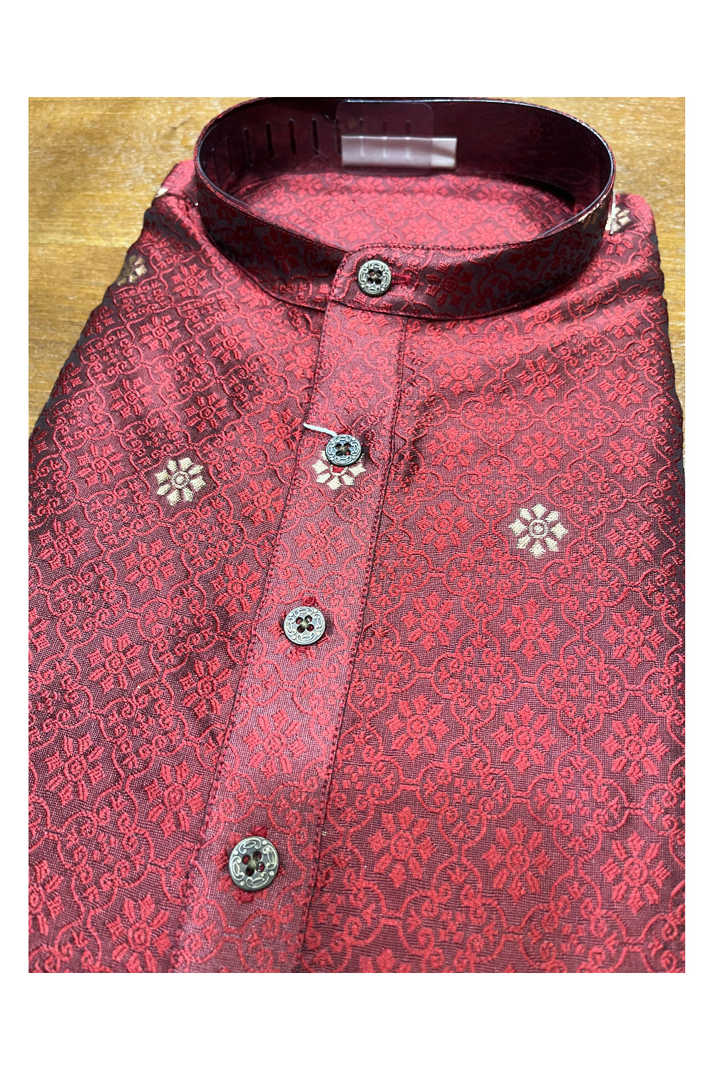 Southloom Red Woven Patterns Semi Silk Short Kurta for Men