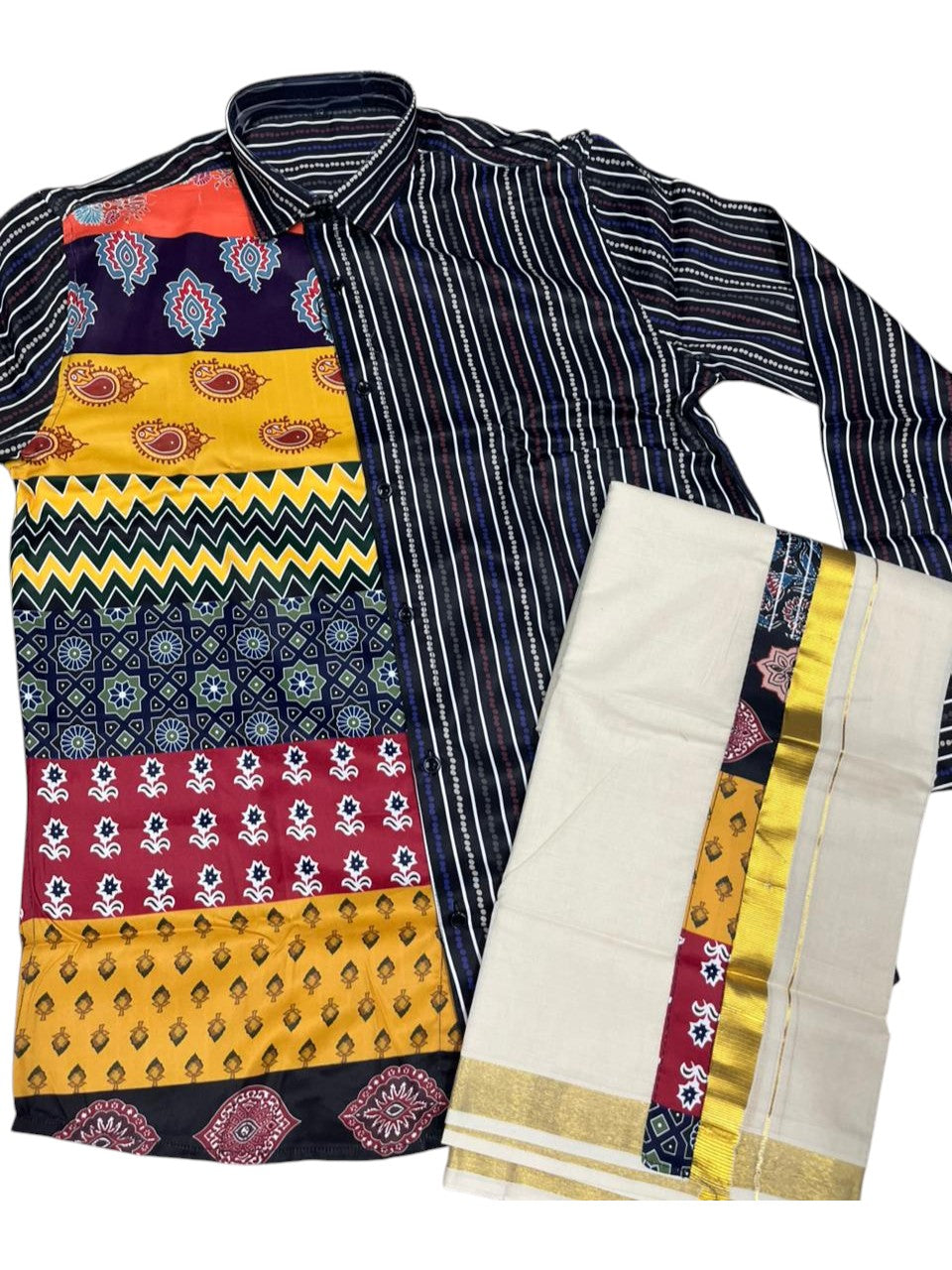 Southloom Premium Satin Digital Printed Design Men's Combo  (Shirt + Mundu) SL576