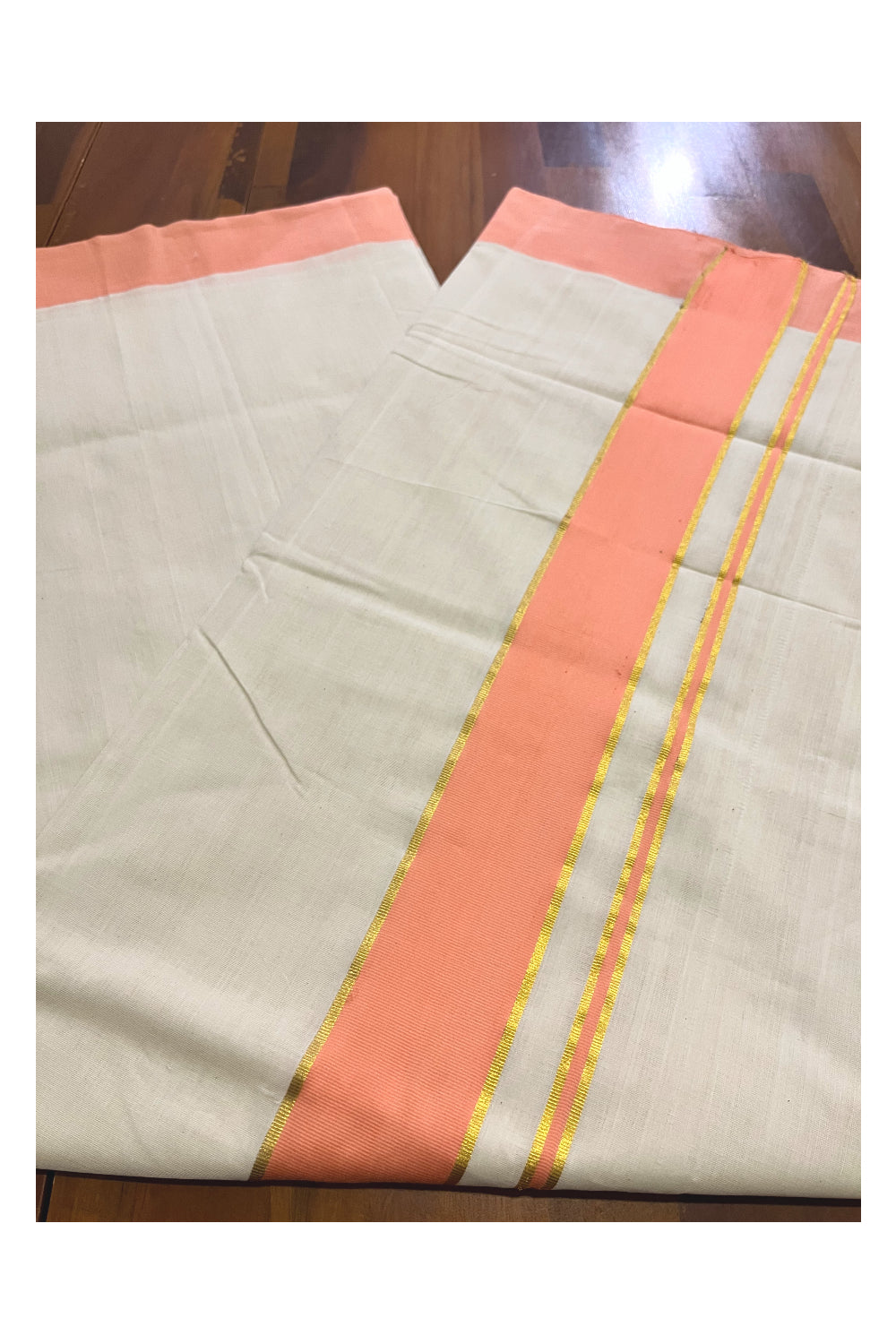 Southloom Premium Balaramapuram Unakkupaavu Handloom Cotton Saree with Kasavu and Peach Border