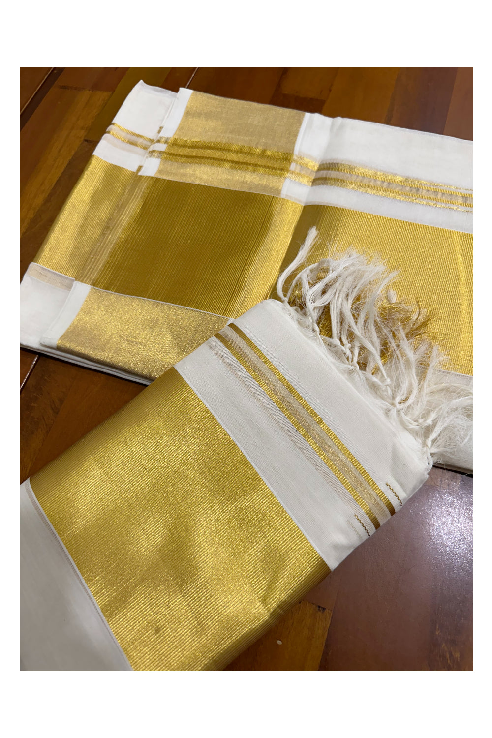 Southloom™ Handloom Plain  Mundum Neriyathum (Set Mundu) 4 Inch 2.80 Mtrs