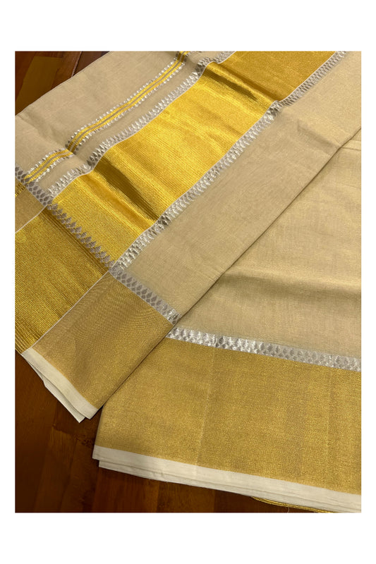 Southloom Premium Handloom Tissue Kerala Saree with Silver Designs on Kasavu Border