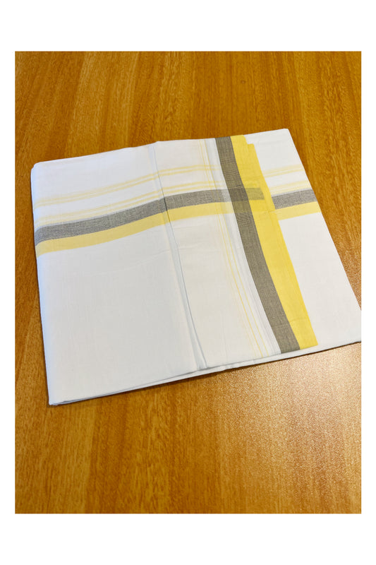 Pure White Cotton Double Mundu with Black And Yellow Border (South Indian Dhoti)