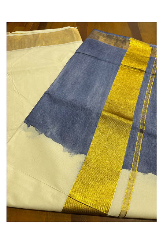 Southloom Tie and Dye Multi Colour Blue Kasavu Saree (Onam 2024 Collection)