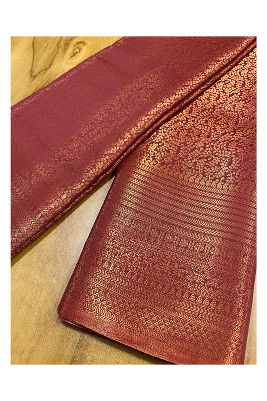 Southloom Premium Semi Silk Zari Work Brocade Saree in Bridal Maroon with Matching Pallu (Kanchipuram Pattu Saree)