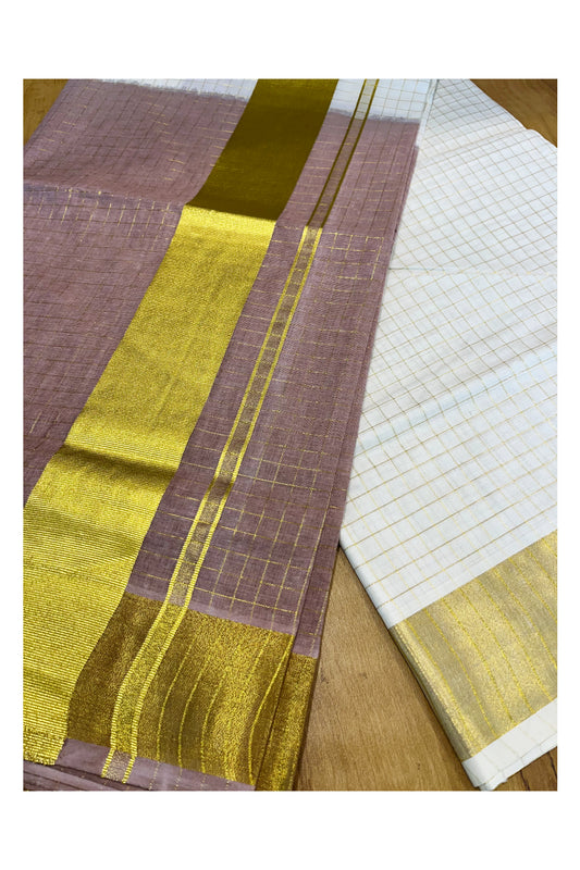 Southloom Cotton Tie & Dye - Half & Half Brown Design Saree with Kasavu Checks Across Body