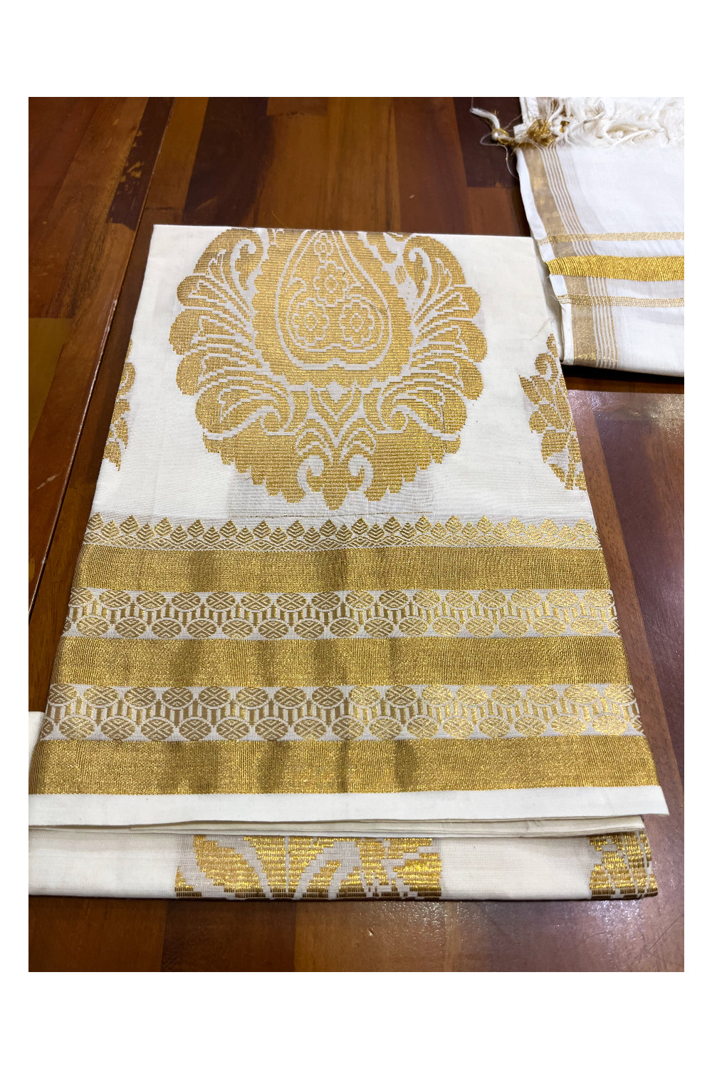 Pure Cotton Kerala Churidar Salwar Material with Kasavu Woven Designs (include Shawl / Dupatta)