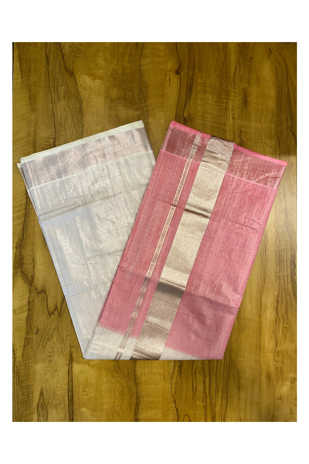 Southloom Tie and Dye Multi Colour Pink Colour Rose Tissue Kasavu Saree (Lines Body)