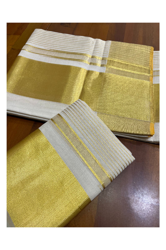 Southloom Premium Balaramapuram Unakkupaavu Handloom Cotton Wedding Set Mundu with Kasavu Border