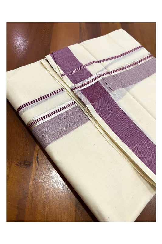 Kerala Cotton Double Mundu with Purple and Silver Kasavu Border (Onam Mundu 2023)