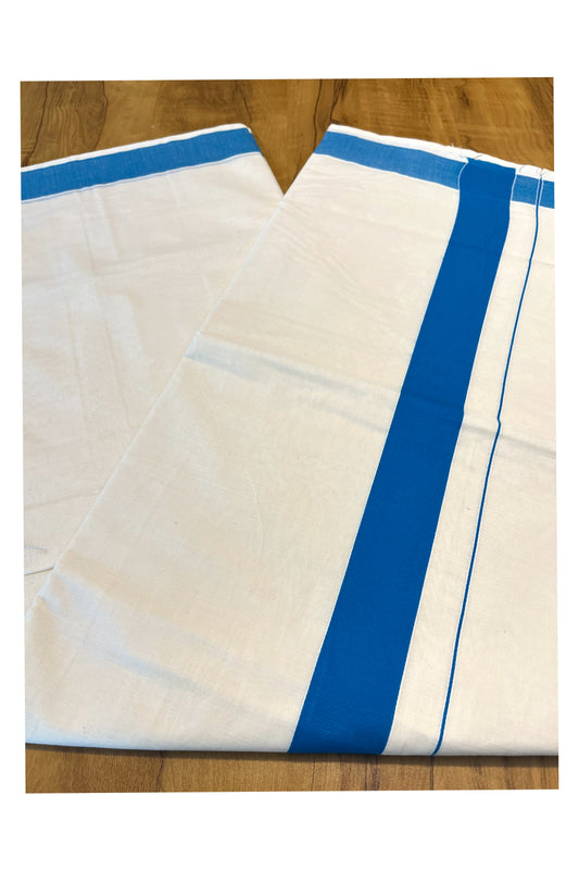 Pure Cotton Kerala Plain Saree with Blue 2x2 Border