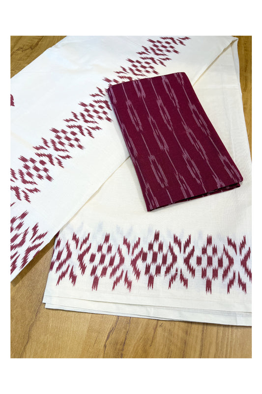 Southloom Ikat Design Maroon Printed Saree with Blouse Piece