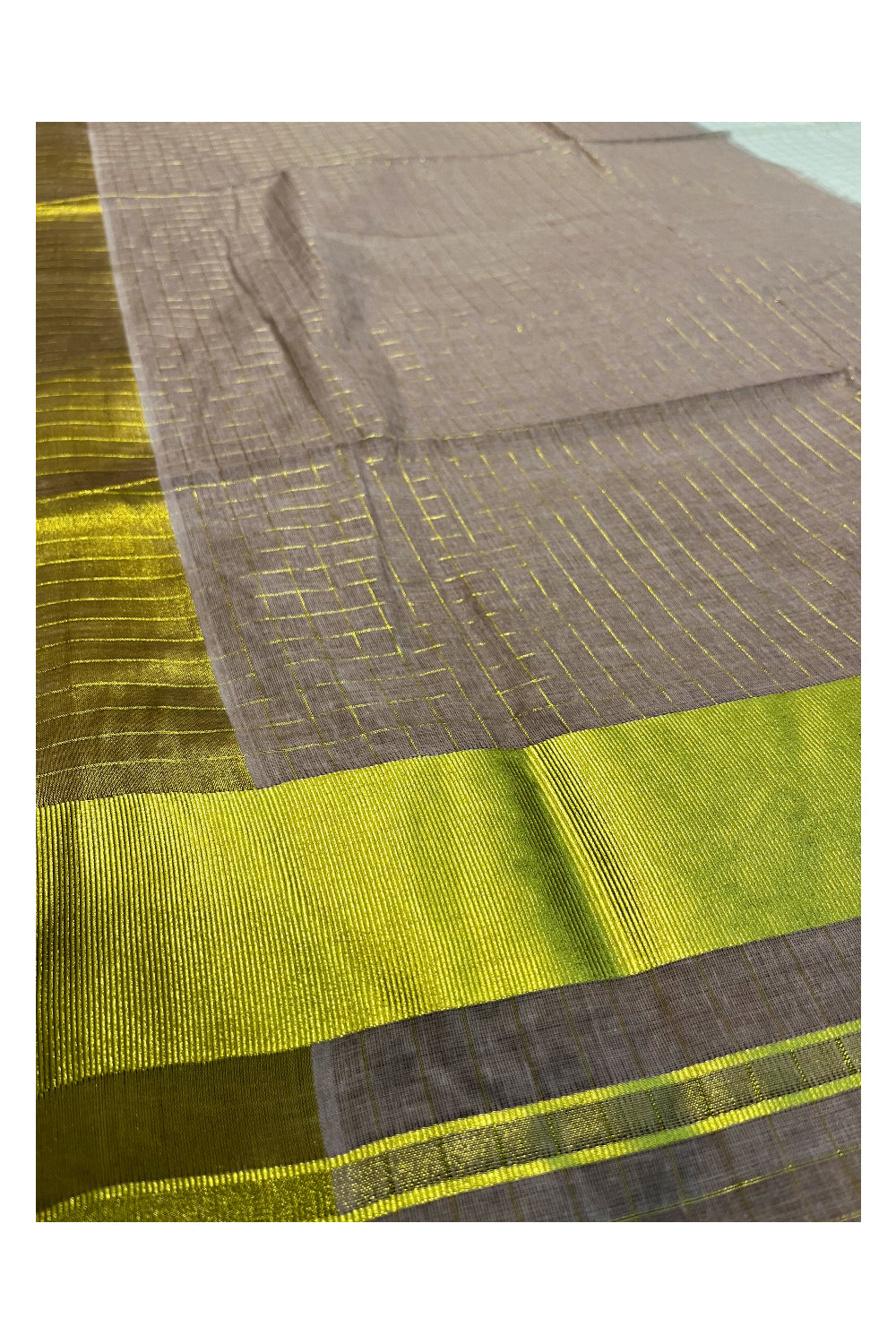 Southloom Cotton Tie & Dye - Half & Half Brown Design Saree with Kasavu Checks Across Body